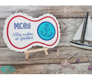 Stickdatei ITH - Mug Rug Spruch "Moin. Alles andere ist nur Gesabbel."